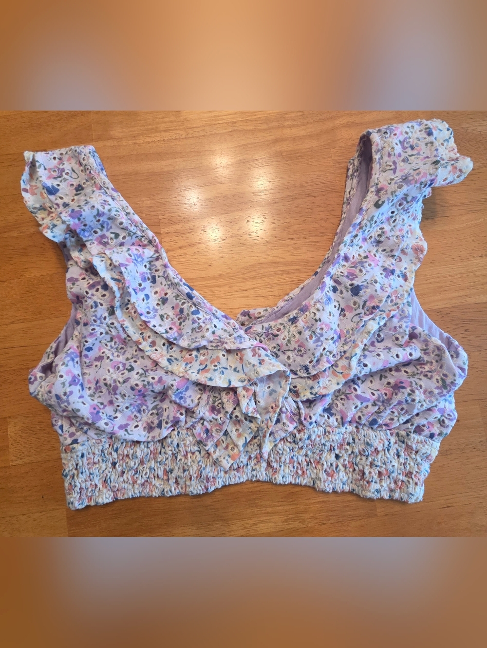 Altar'd State Lavender Floral Ruffle Crop Top